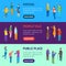 People Characters Banner Horizontal Set Isometric View. Vector