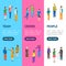 People Characters Banner Vecrtical Set Isometric View. Vector