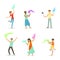 People Characters Celebrating Ancient Hindu Festival Throwing Colours Vector Set