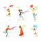 People Characters Celebrating Ancient Hindu Festival Throwing Colours Vector Set