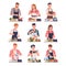 People Characters Cooking at Home Wearing Apron Standing at Table Vector Set