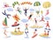 People Characters Engaged in Extreme Water Sport Activity Big Vector Set