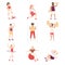 People Characters at Gym Doing Physical Exercise and Workout Vector Illustration Set