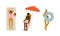 People Characters Having Summer Vacation on Sea Shore Wearing Swimsuit and Sunbathing Vector Set