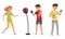 People Characters Reducing Stress by Different Activities like Boxing and Running Vector Illustrations Set