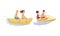 People Characters Riding Water Sled and Motorboat Vector Illustration Set