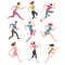 People Characters Running and Pushing Forward in a Hurry Vector Illustration Set