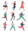 People Characters Running and Pushing Forward in a Hurry Vector Illustration Set