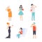 People Characters Standing and Drinking Different Beverage Vector Set