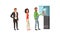 People Characters Standing in Queue near ATM Machine Vector Illustration