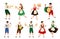 People Characters in Traditional Bavarian Costumes Playing Musical Instrument and Carrying Beer Mug Vector Illustration