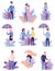 People Characters Under Umbrellas as Symbol of Insurance Service for Proper Health Vector Illustrations Set