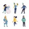 People Characters in Warm Winter Clothes Walking Outdoor in Cold Season Vector Set