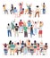 People cheering sitting standing. Sports fans, show concert audience, academic auditorium, back view vector illustration