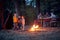 People with children on picnic in wood