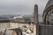 People chill out and relax: view on Mont des Arts Kunstberg in Bruxelles as people chill out by the city `s skyline