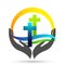 People church, care Hands taking care people save protect family care logo icon element vector on white background