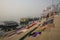 People cleaning laundry early morning on the ganga ghats in Varanasi, Uttar Pradesh, India