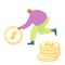 People Collect, Spend and Saving Money Concept. Tiny Male Character Rolling Huge Dollar Coin to Put in Wallet