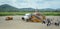 People coming to airplane at the airport in Hai Phong, Vietnam