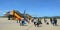 People coming to the airplane at Lien Khuong airport in Dalat, Vietnam