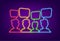 People Communicate neon icon, Ask Questions, Searching Solution. Dialog, chat speech bubble. Vector stock illustration.