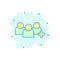 People communication user profile icon in comic style. People with plus sign vector cartoon illustration pictogram. Partnership