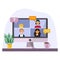 People connecting online with video conference for meeting learning remote working and work from home concept. Flat vector