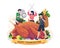 People are cooking a huge thanksgiving turkey and flavoring it with spices and vegetables. Holiday Thanksgiving food dinner