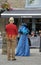 People in costume stood in the town square at the annual hebden bridge steampunk weekend