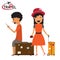 people and couples travelling and having a rest with logo, travel concept vector illustration.