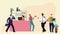 People in coworking office having coffee break, business company reception desk, vector illustration