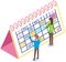 People create work schedule, calendar. Colleagues discuss time management, scheduling, task planning