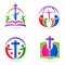 People cross logo bible family church religion symbol vector icon design.