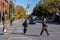 People crossing Rachel street in Autumn