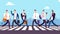 People on crosswalk. Businessmen walking city street. Business vector concept