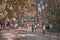 People crowd near the entrance to the Kursunlu waterfalls natural Park in Antalya