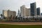 People cycle, jog and relax in the Charles Clore seafront park, Tel Aviv, Israel