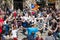 People dancing circle dance long sardana at Catedral square