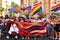 People dancing and having a good time in the Gay Pride Parade in Alicante