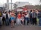 People dancing Macarena on the street, Quito, Ecuador.