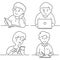 People with different activity with read, laptop, tablet, cell phone - hand drawn style, Vector Illustration