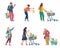 People of different ages shop in supermarket, flat vector illustration isolated.