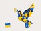 People from different countries support Ukraine and believe in victory. Horizontal poster with dove of peace in paper cut style.