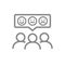 People with different emotions in speech bubble line icon. Happy or sad customers, positive and negative feedback symbol