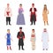 People different nationalities in ethnic clothes set. Male and female avatar characters in japanese kimono arab white