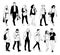 People in different poses. Monochrome vector illustration of set of men and women standing and walking in simple line