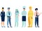 People of different professions. Doctor, fireman, teacher, stewardess, cook and policeman in uniform. In minimalist