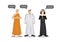 People of different religions. Islam Muslim, Buddhism monk and a christianity nun. Friendship and peace conversation between