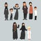 People of different religions in traditional clothes, Jewish, Muslim, Orthodox family vector Illustrations